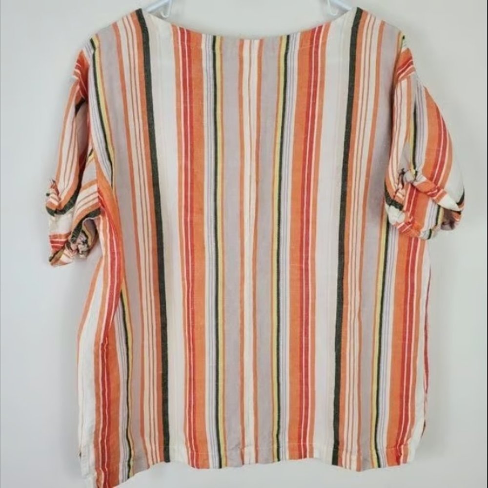 A New Day Boxy Linen Blend Top Womens Size L Neutral Stripe Capsule Lightweight